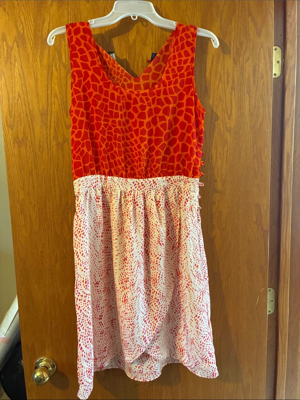 Angie Red and White Sleeveless Printed Mini Dress
